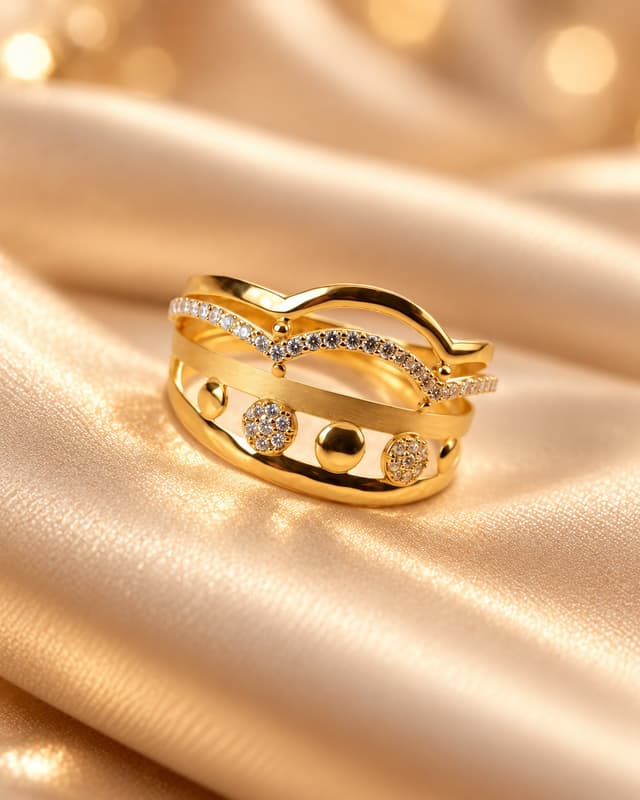 Layered Crown Motif Gold Ring thumbnail 1