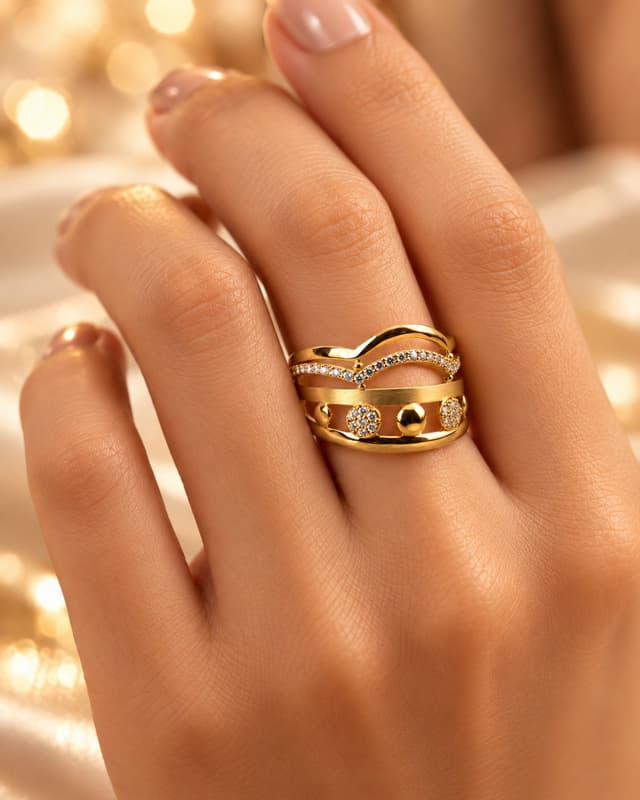 Layered Crown Motif Gold Ring thumbnail 2