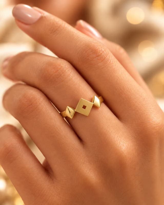 Contemporary Geometric Rhombus Gold Ring thumbnail 2