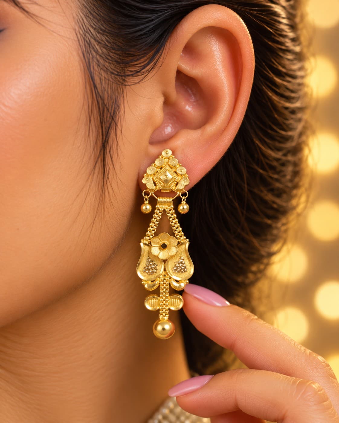 Gold Floral Latkan Earrings