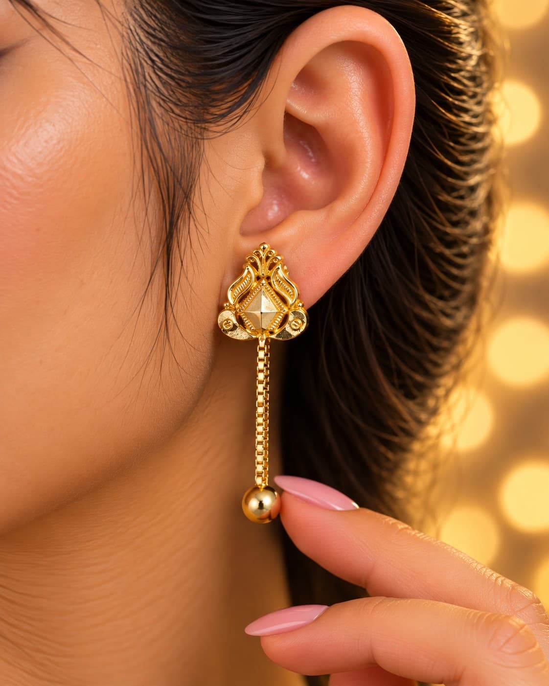 Filigree Bead Drop Gold Latkan Earrings