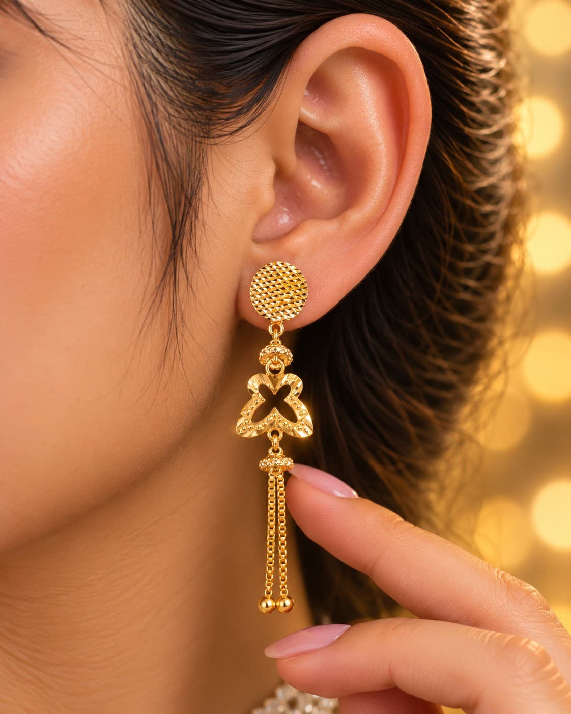 Textured Gold Tassel Latkan Earrings