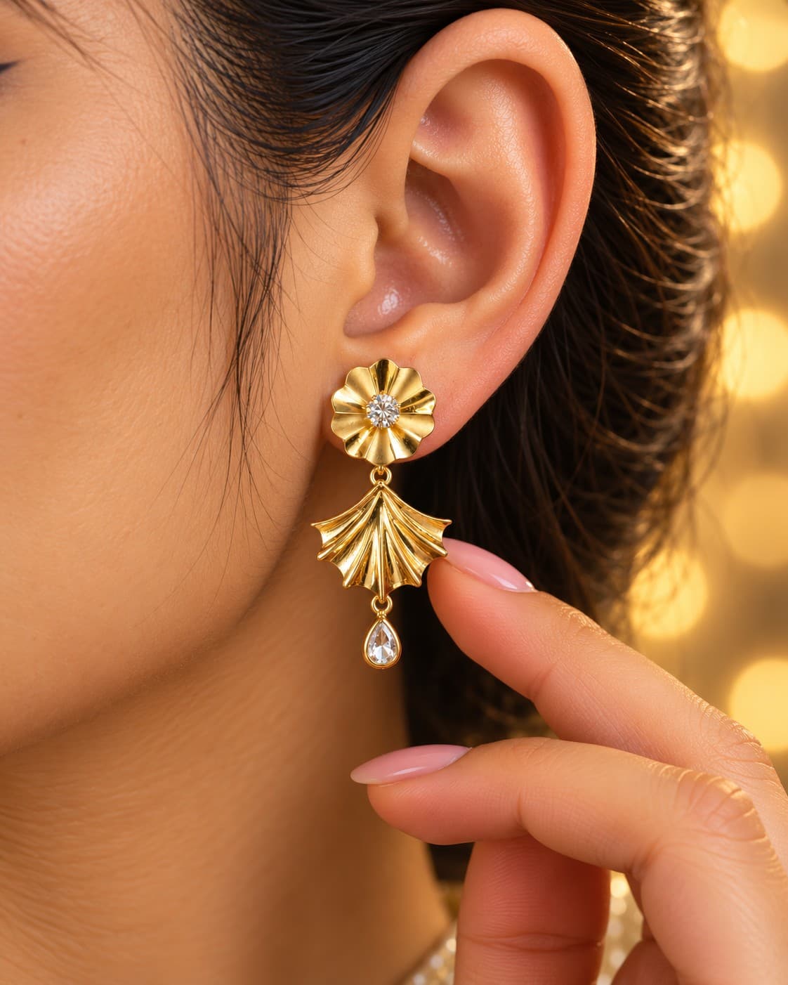 Emerald Gold Eternal Leaf Latkan Earrings