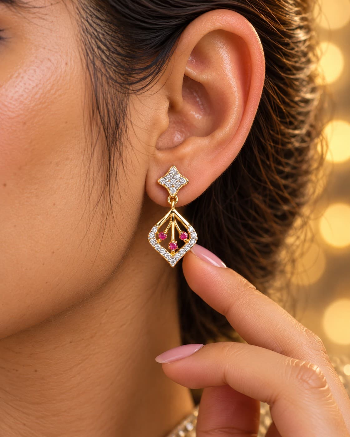 Gold Latkan with Red Stones