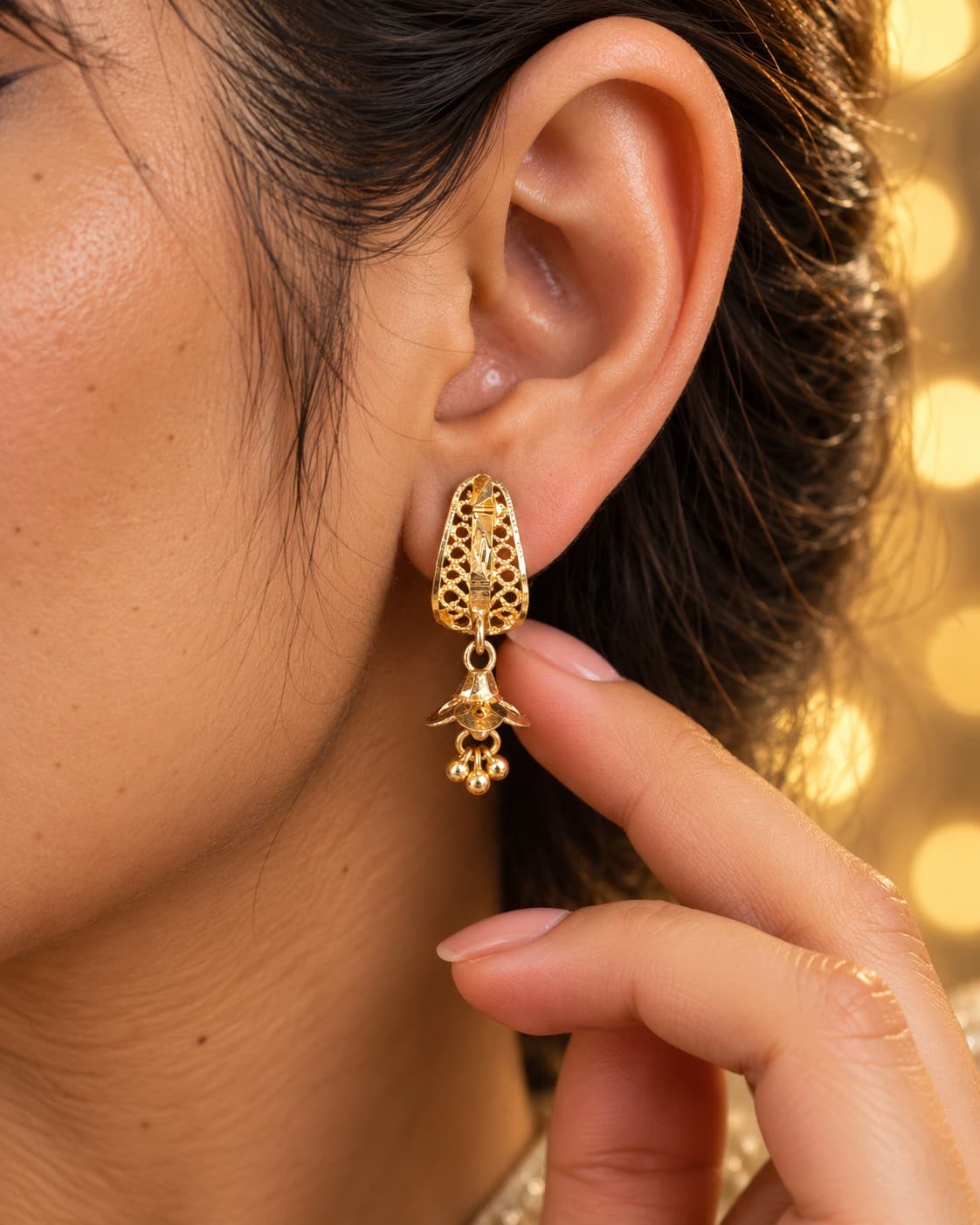 Madrasi Gold Filigree Latkan Earrings