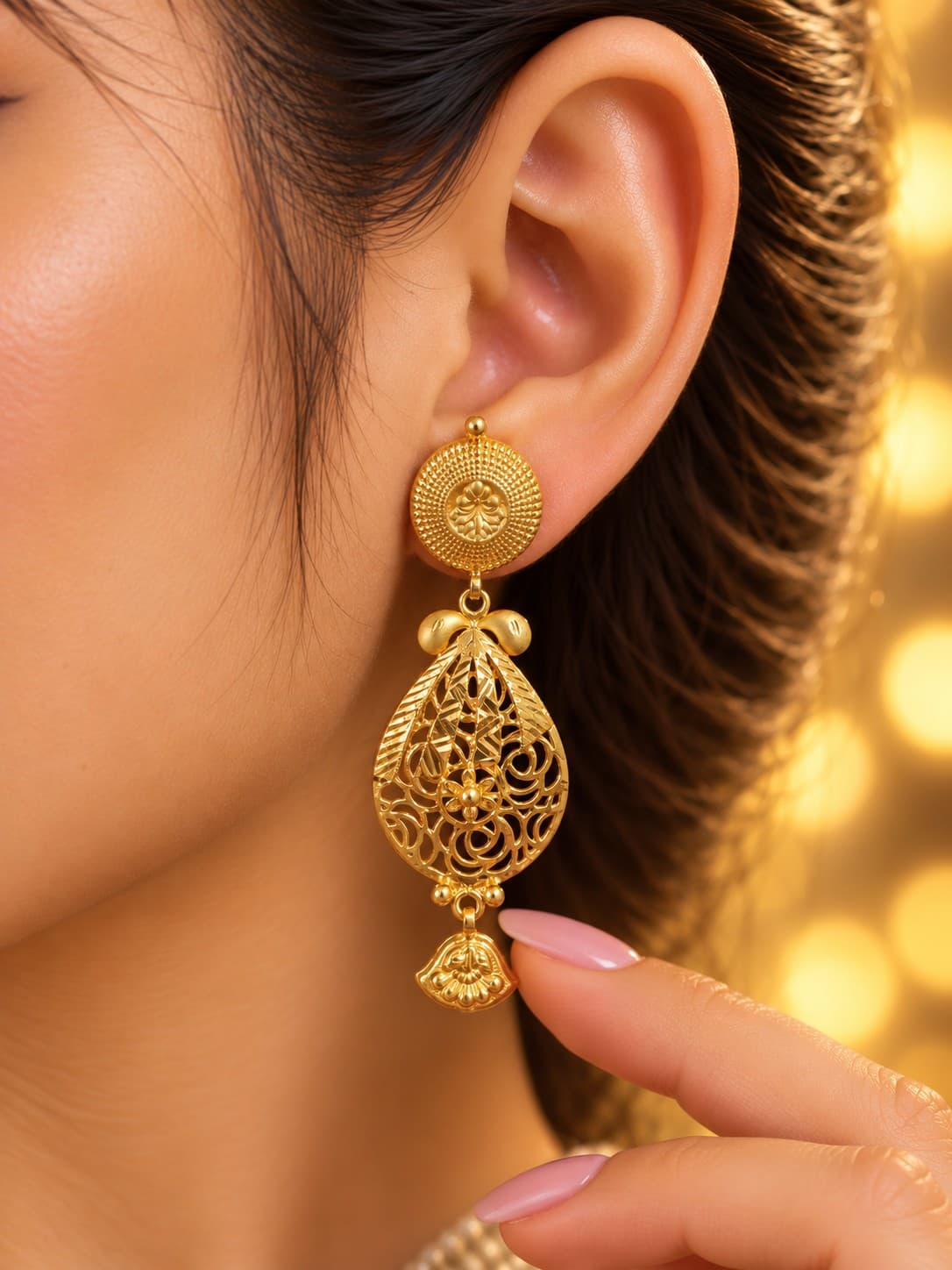 Intricate Gold Emerald Latkan Earrings