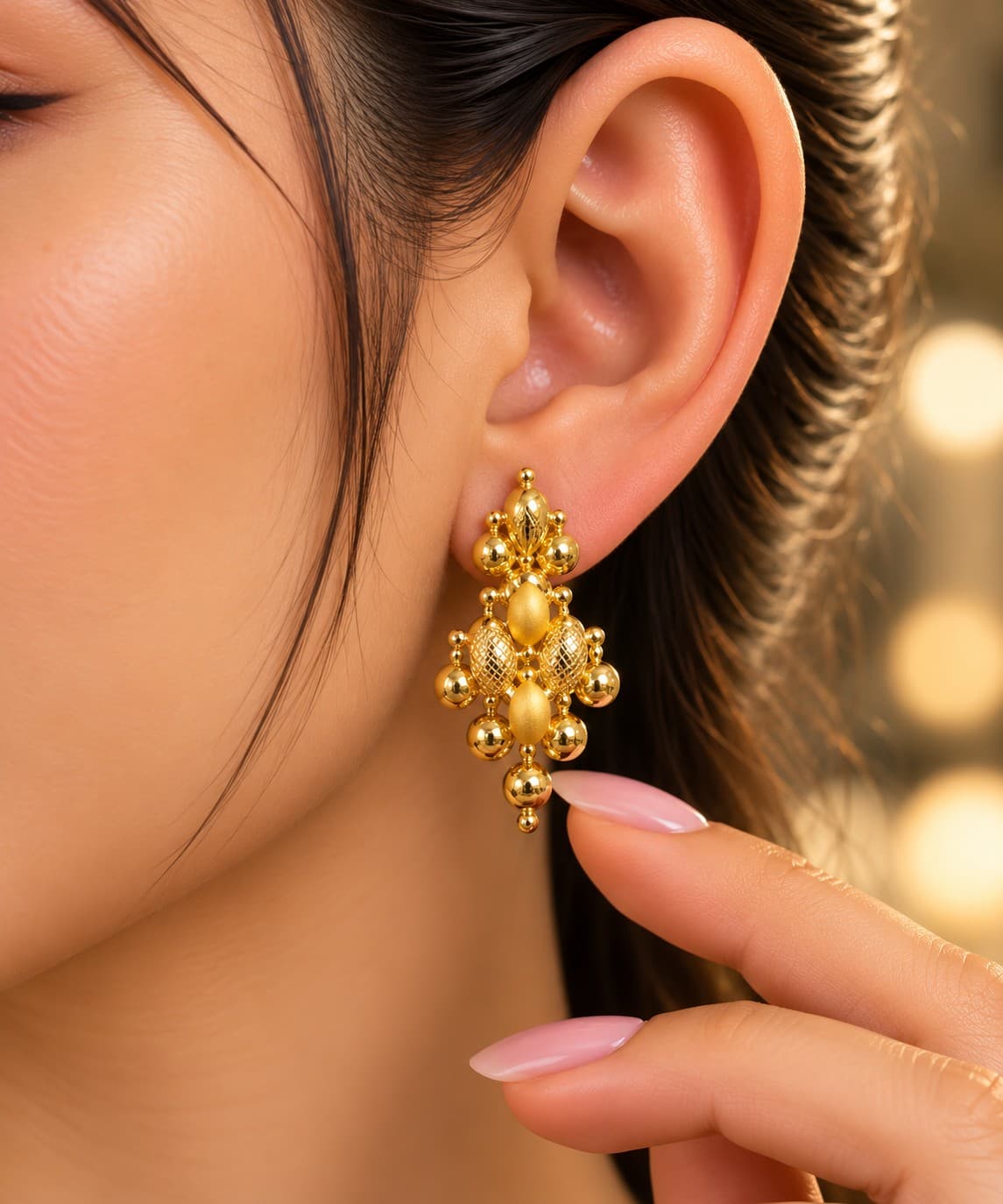 Intricate Emerald Gold Latkan Earrings