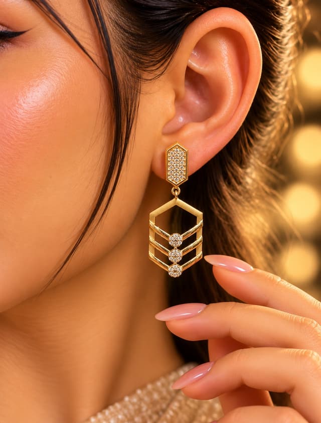 Elegant Gold Latkan Earrings thumbnail 1