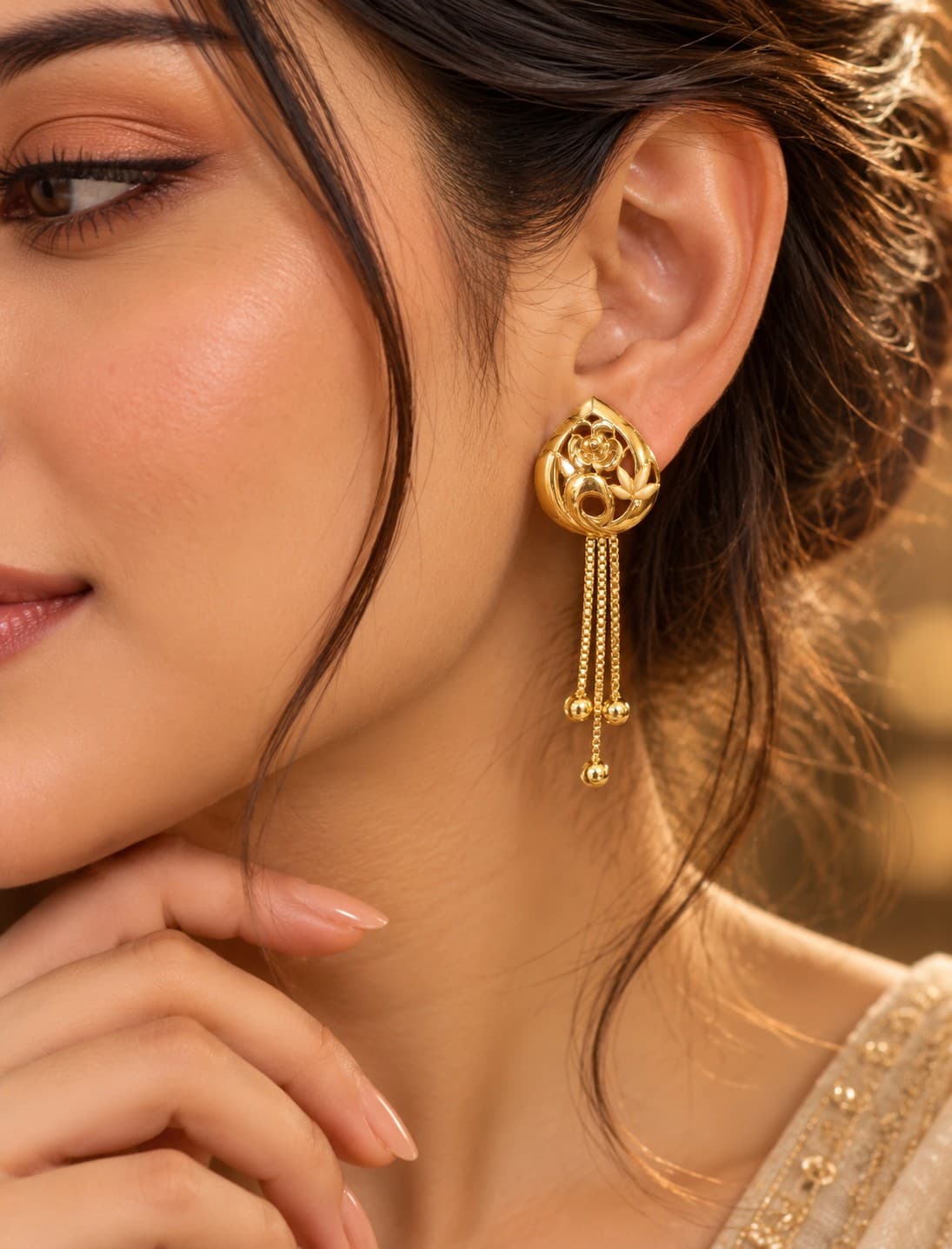 Emerald Gold Floral Latkan Earrings
