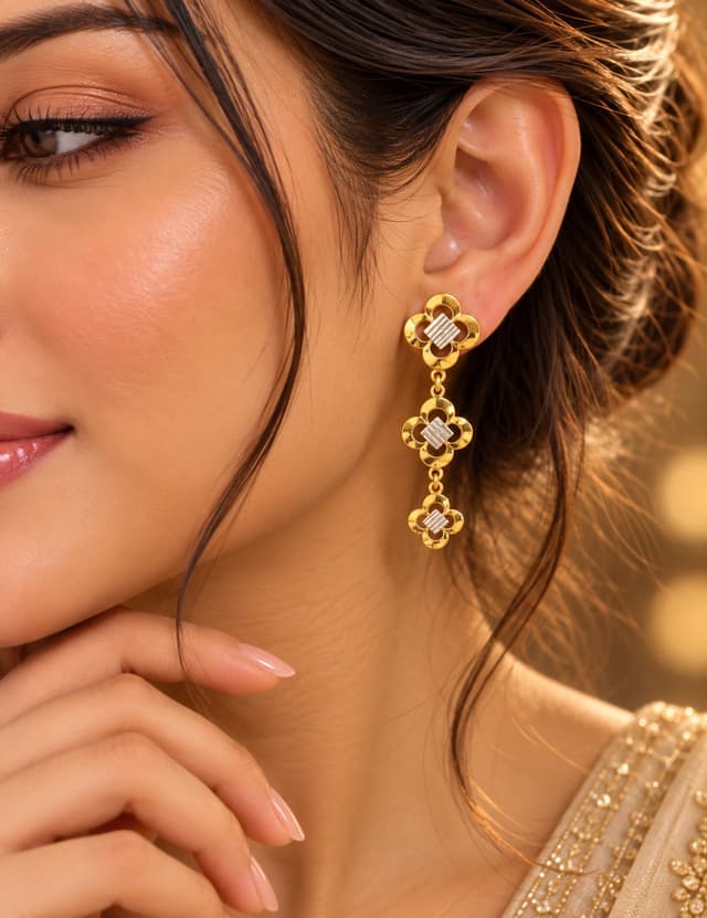 Emerald Gold Floral Latkan Earrings thumbnail 1
