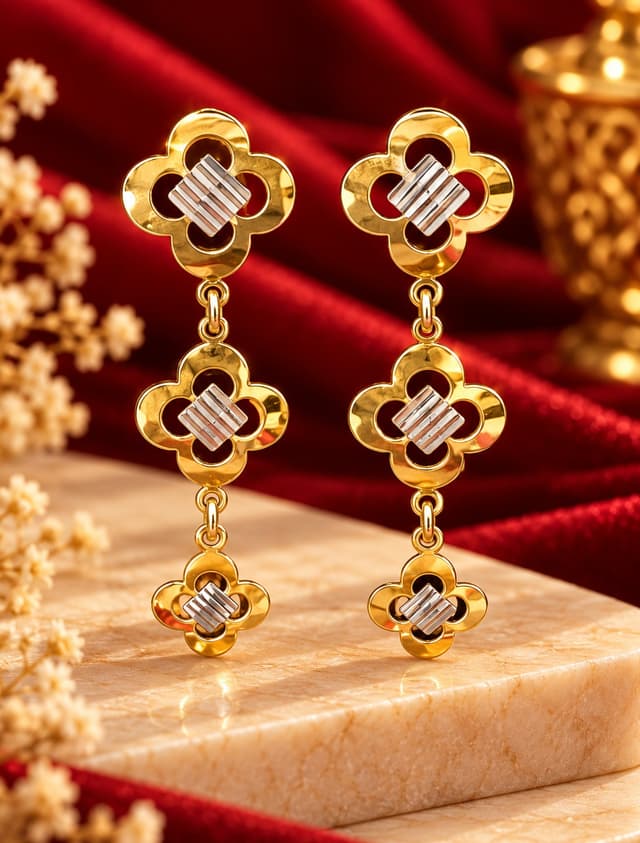 Emerald Gold Floral Latkan Earrings thumbnail 2
