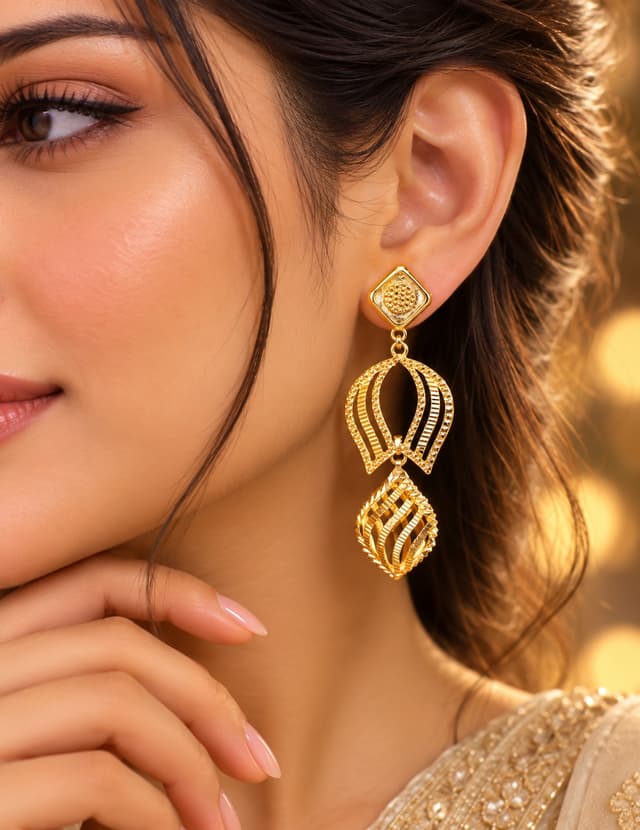 Elegant Gold Latkan Earrings thumbnail 1