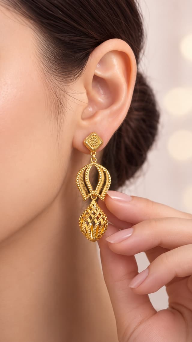 Elegant Gold Latkan Earrings thumbnail 2