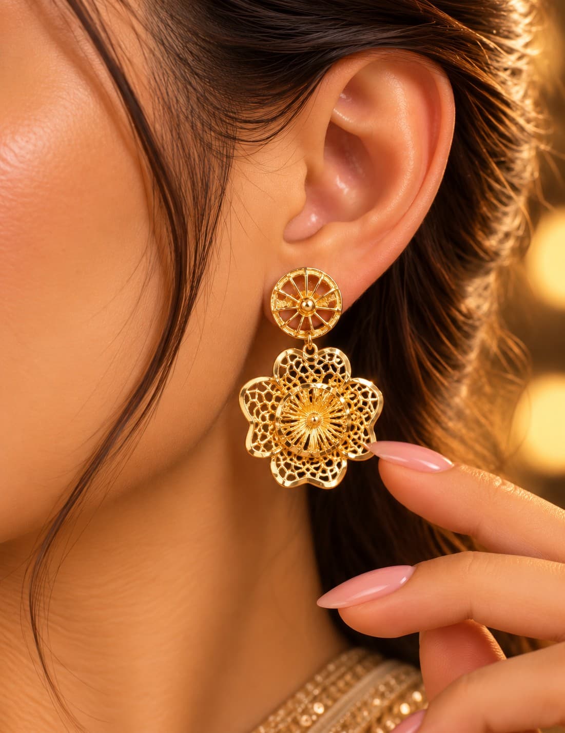 Gold Filigree Latkan Earrings
