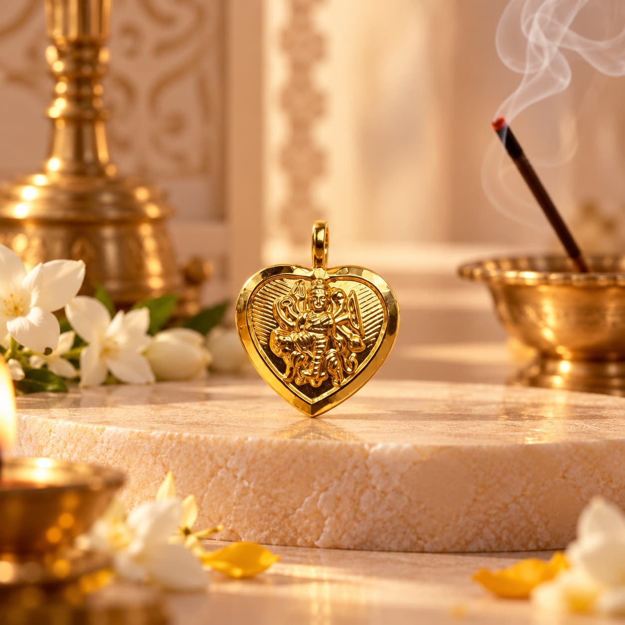 Traditional Gold Durga Ji Heart-Shaped Locket for Girls