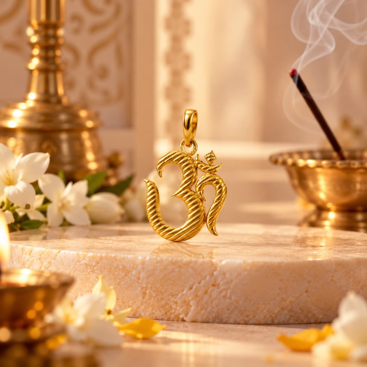 Traditional Gold Om Pendant with Textured Finish