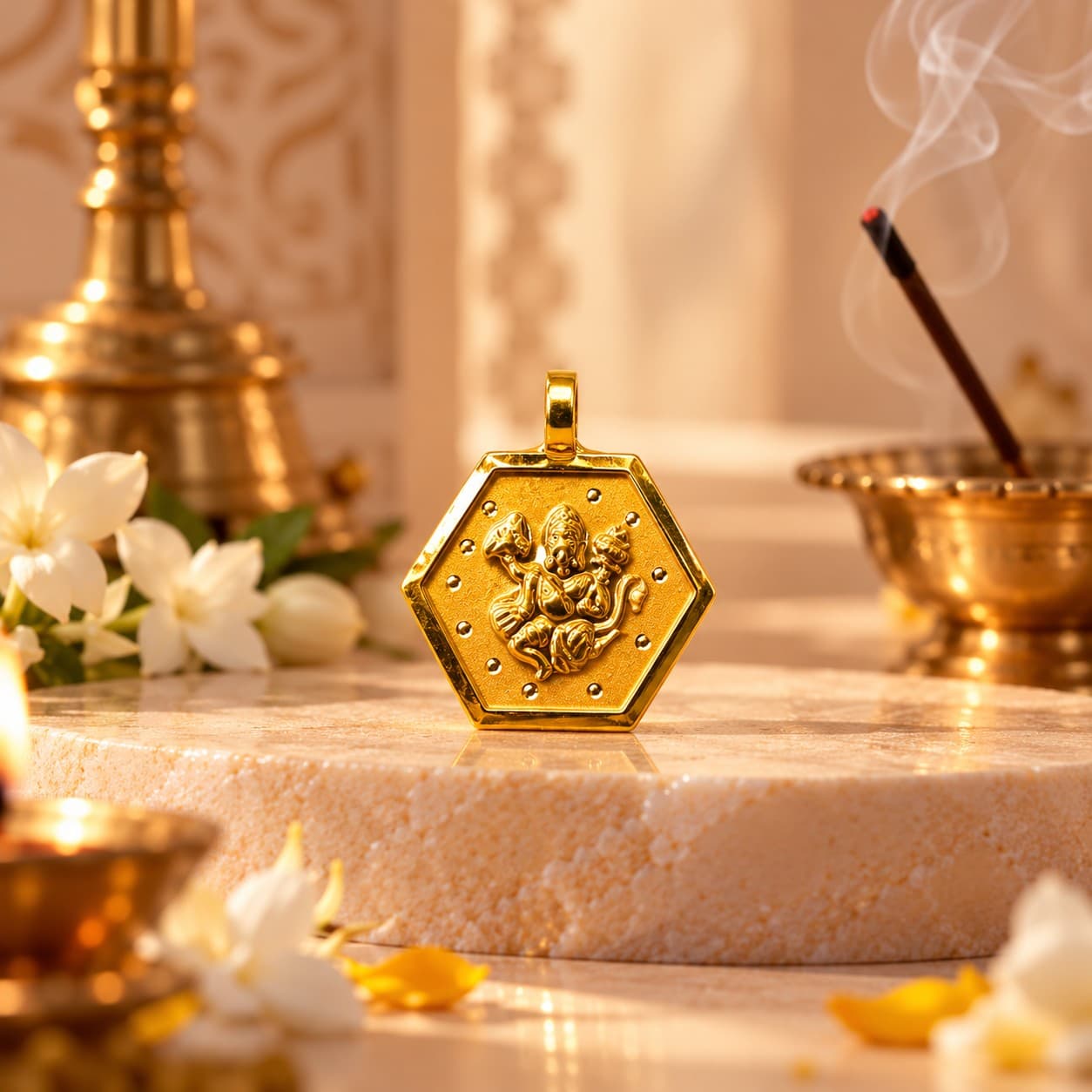 Traditional Gold Hanuman Ji Hexagonal Locket