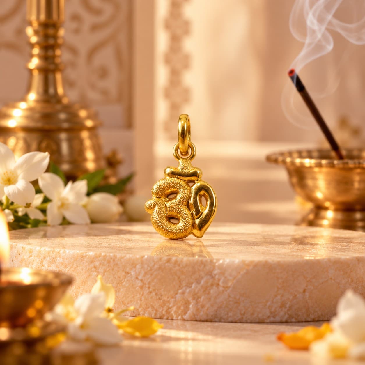 Traditional Gold Om Locket with Textured Finish