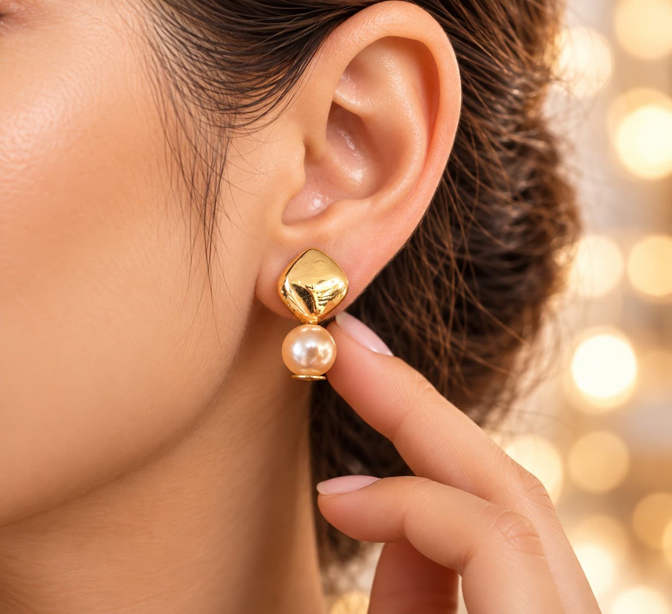 Hollow Elegant Gold Pearl Tops