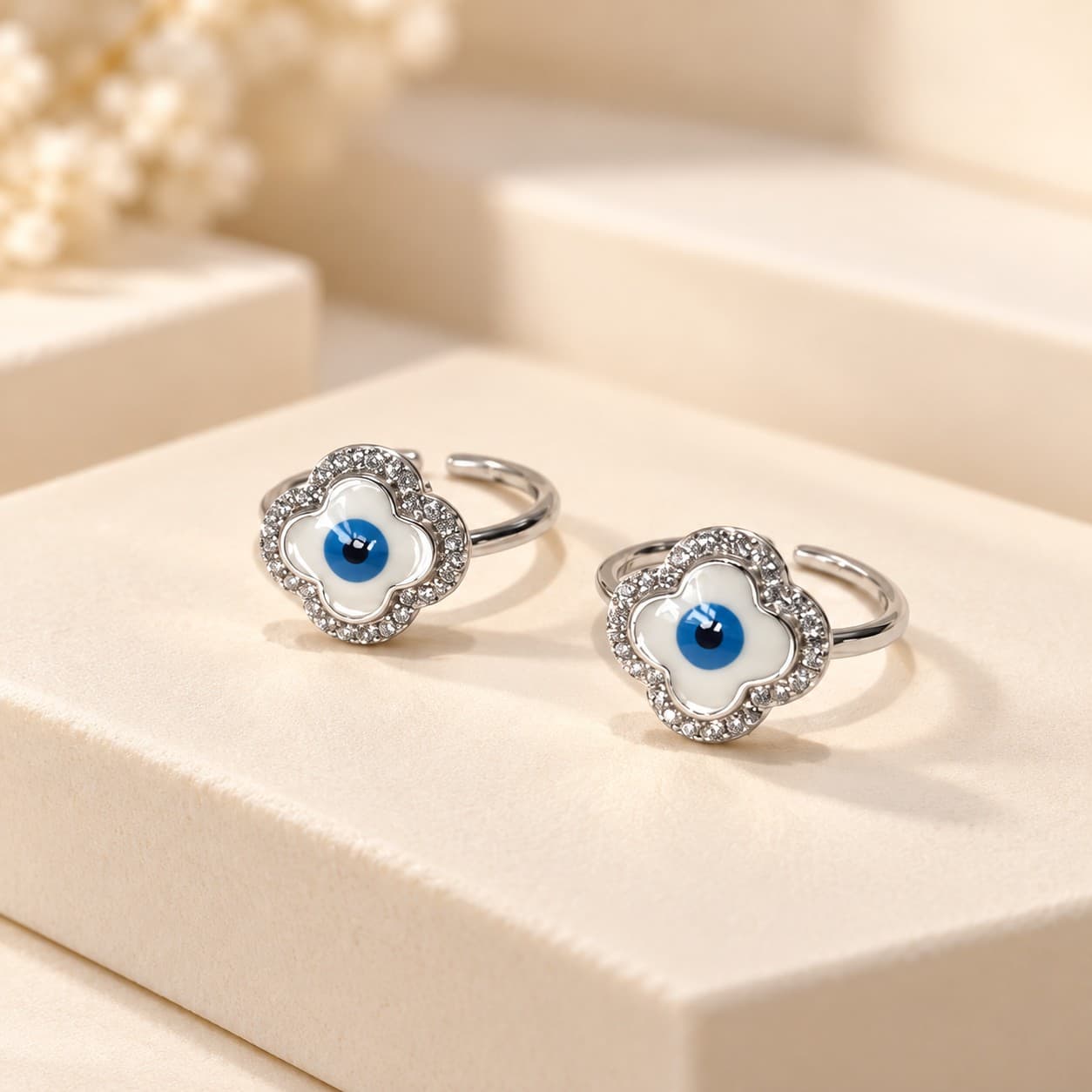 Nazar Battu Elegant Silver Bicchiya Pair
