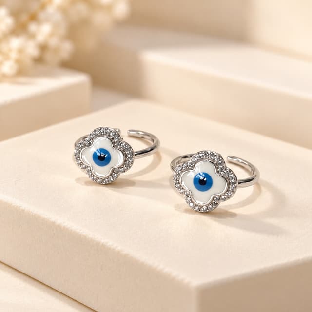 Nazar Battu Elegant Silver Bicchiya Pair thumbnail 1