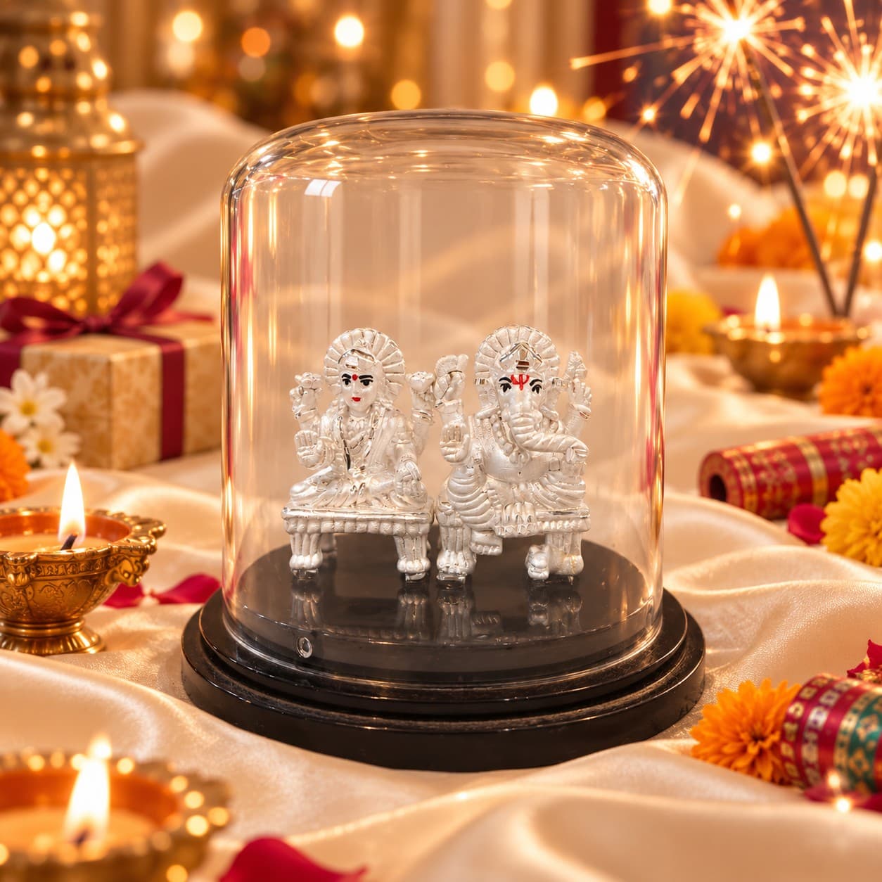 Silver Ganesh Lakshmi Murti
